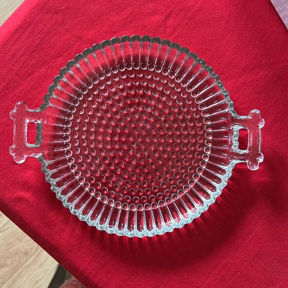 Jeannette Glass Co. - Round Hobnail Serving Tray with Tab Handles